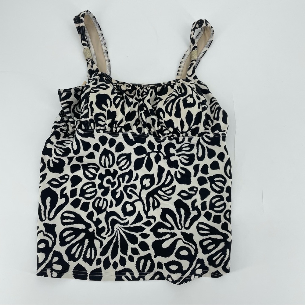 Lands End Black White Ruched Top Tankini